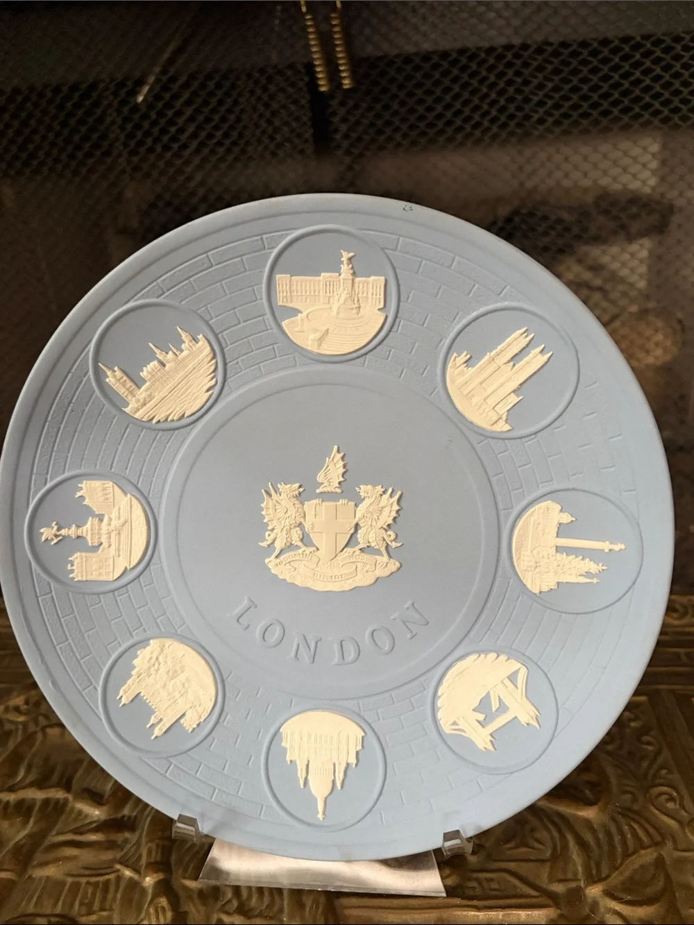 Wedgwood Blue and Cream London Relief Plate 8 3/4” diameter.